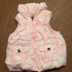 Precious Pink with White Rose Puffy Vest